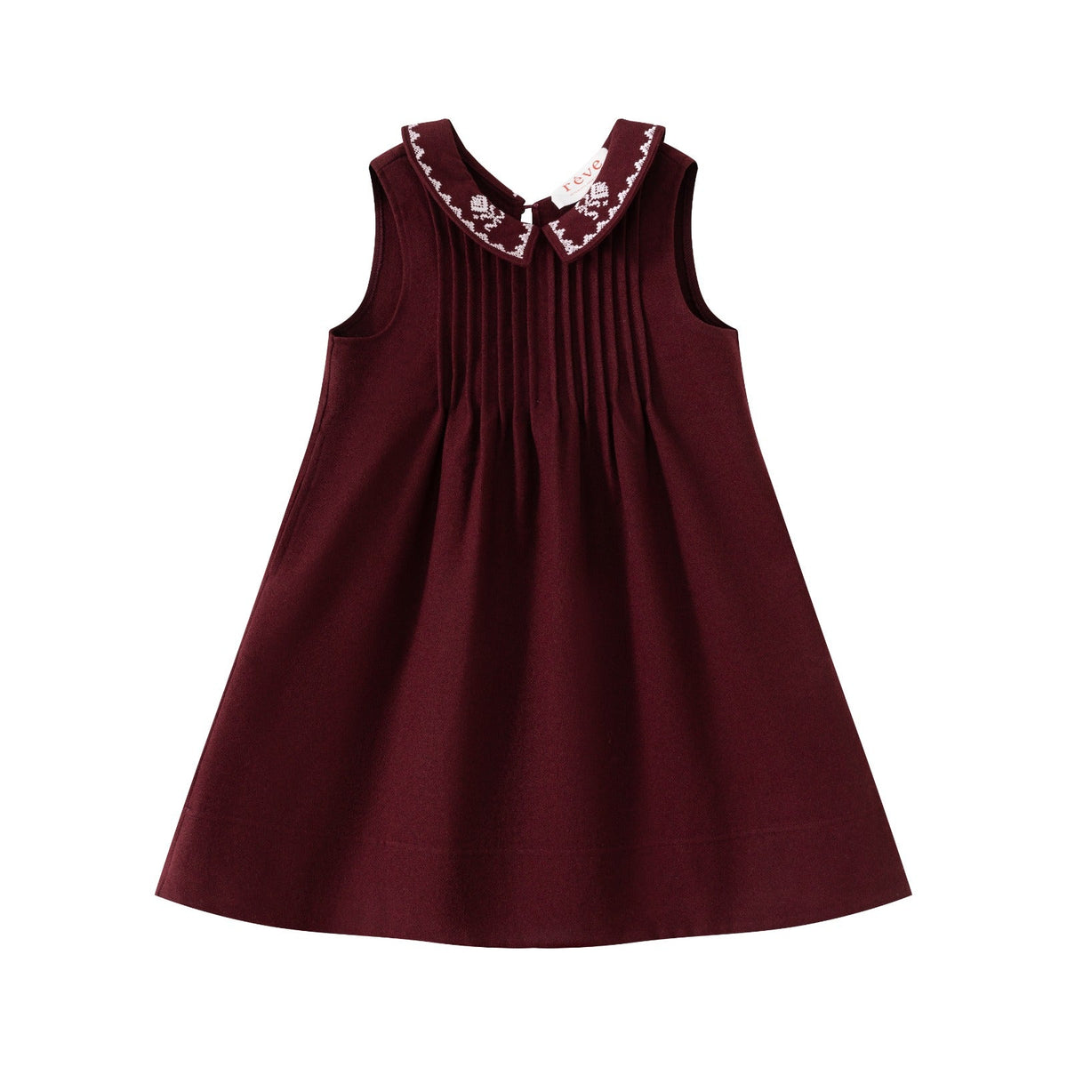 Burgundy Embroidered Collar Dress